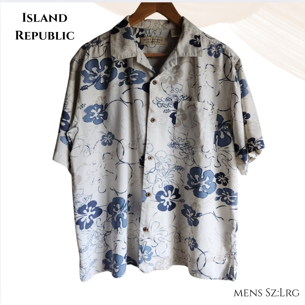 Island Republic Men's Blue Floral 100% Shirt | Sz: Large
